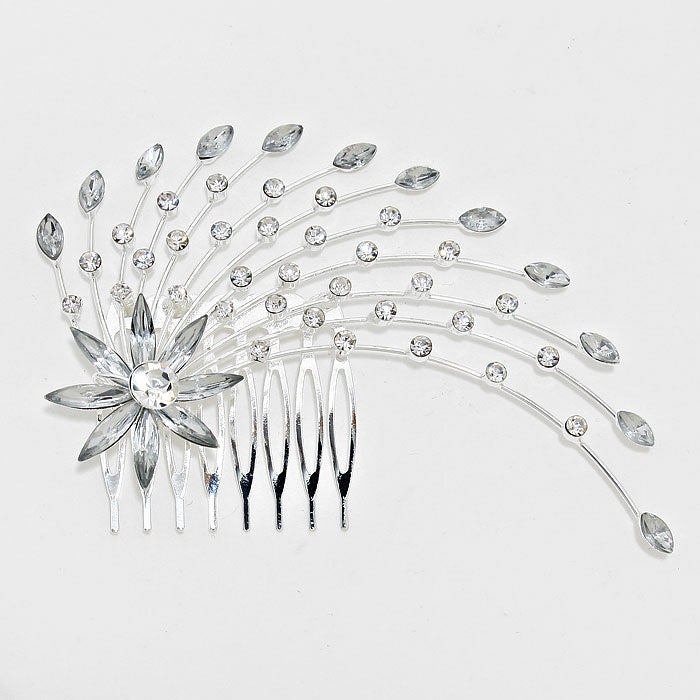 HATEGORY Rhinestone Flower Petal Hair Comb Pin