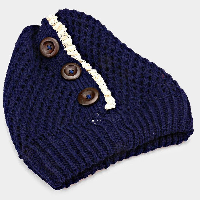 HATEGORY Triple button waffle knit beanie hat