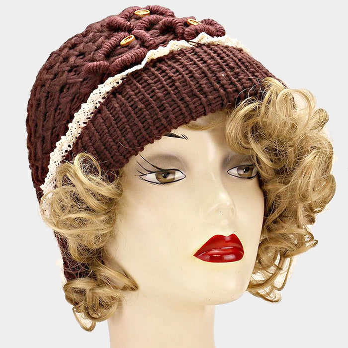 HATEGORY Cute Buttoned Acrylic Beanie