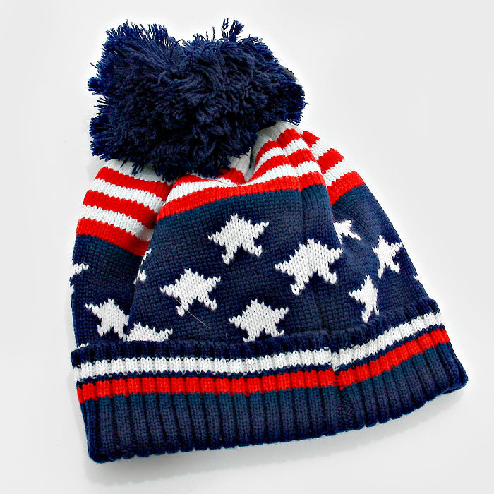 HATEGORY American Flag Pom Beanie Hat