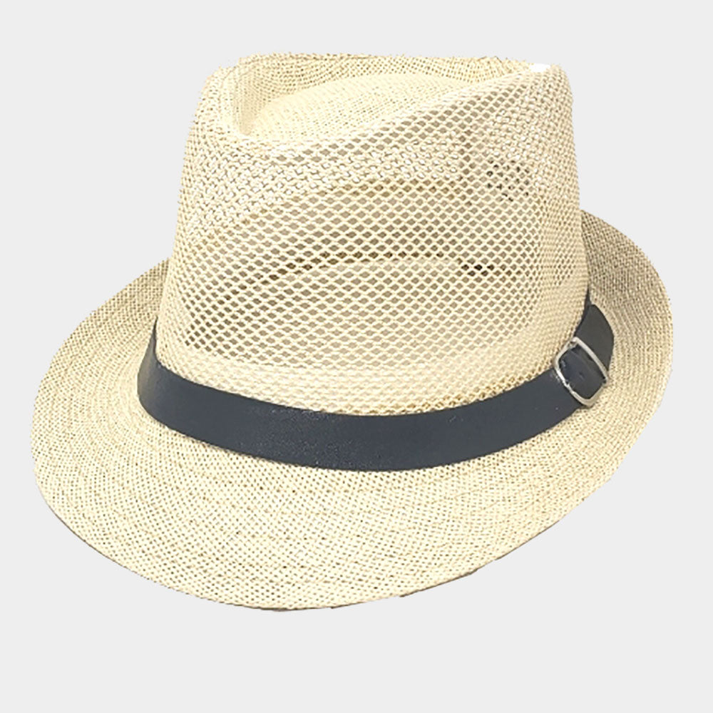 HATEGORY Mesh Solid Fedora Straw Hat