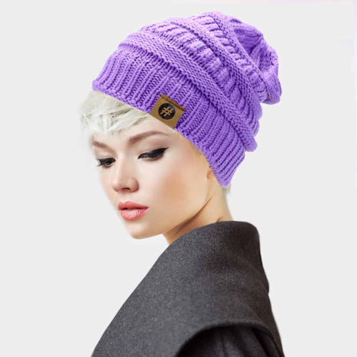 HATEGORY Solid Knitted Hashtag Beanie Hat