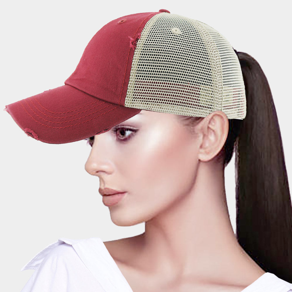 HATEGORY Vintage Mesh Back Ponytail Baseball Cap