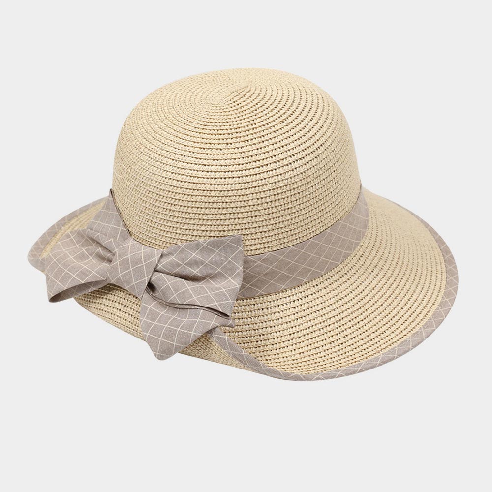 HATEGORY Bow Accented Straw Summer Sun Hat
