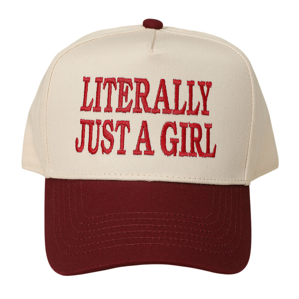 HATEGORY LITERALLY JUST A GIRL Message Embroidered Baseball Cap