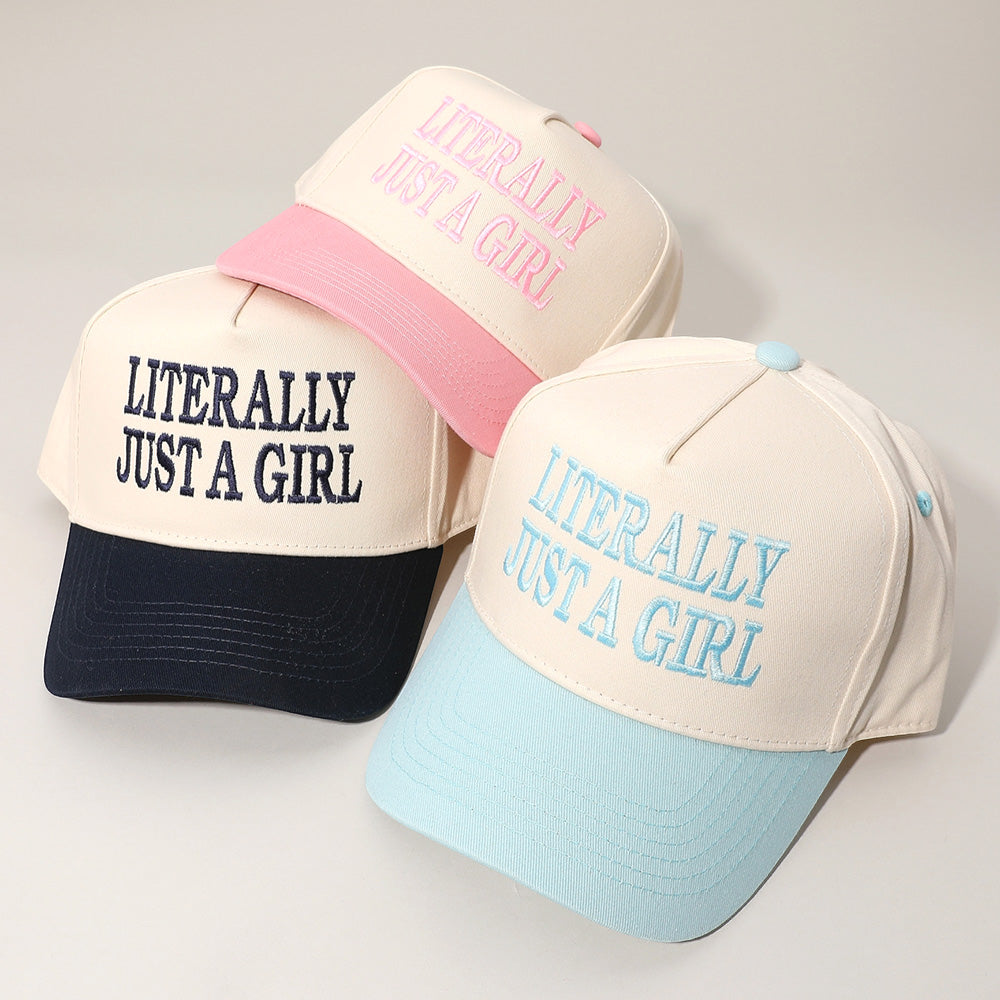 HATEGORY LITERALLY JUST A GIRL Message Embroidered Baseball Cap