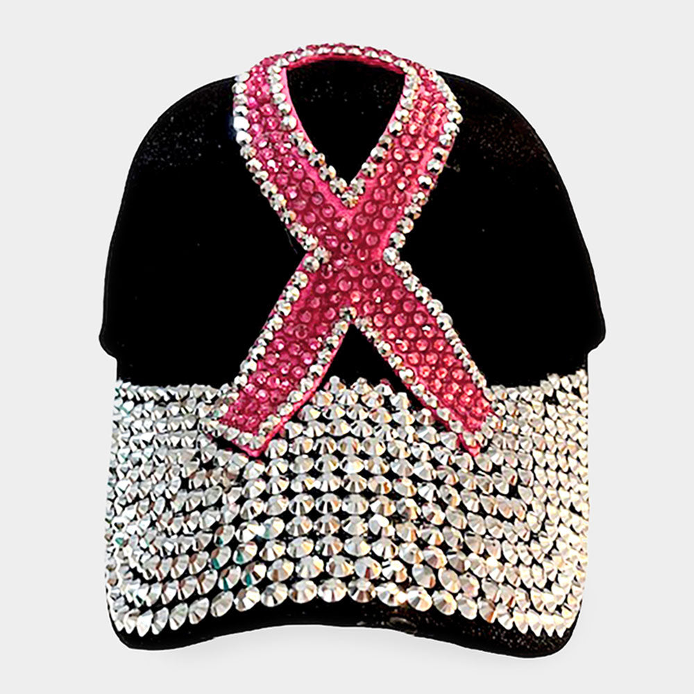 HATEGORY Bling Studded Pink Ribbon Baseball Cap