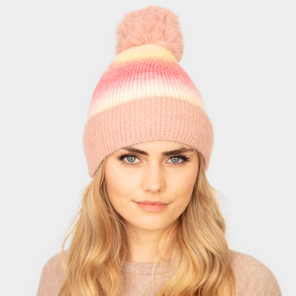 HATEGORY Tie Dye Fleece Pom Pom Beanie Hat