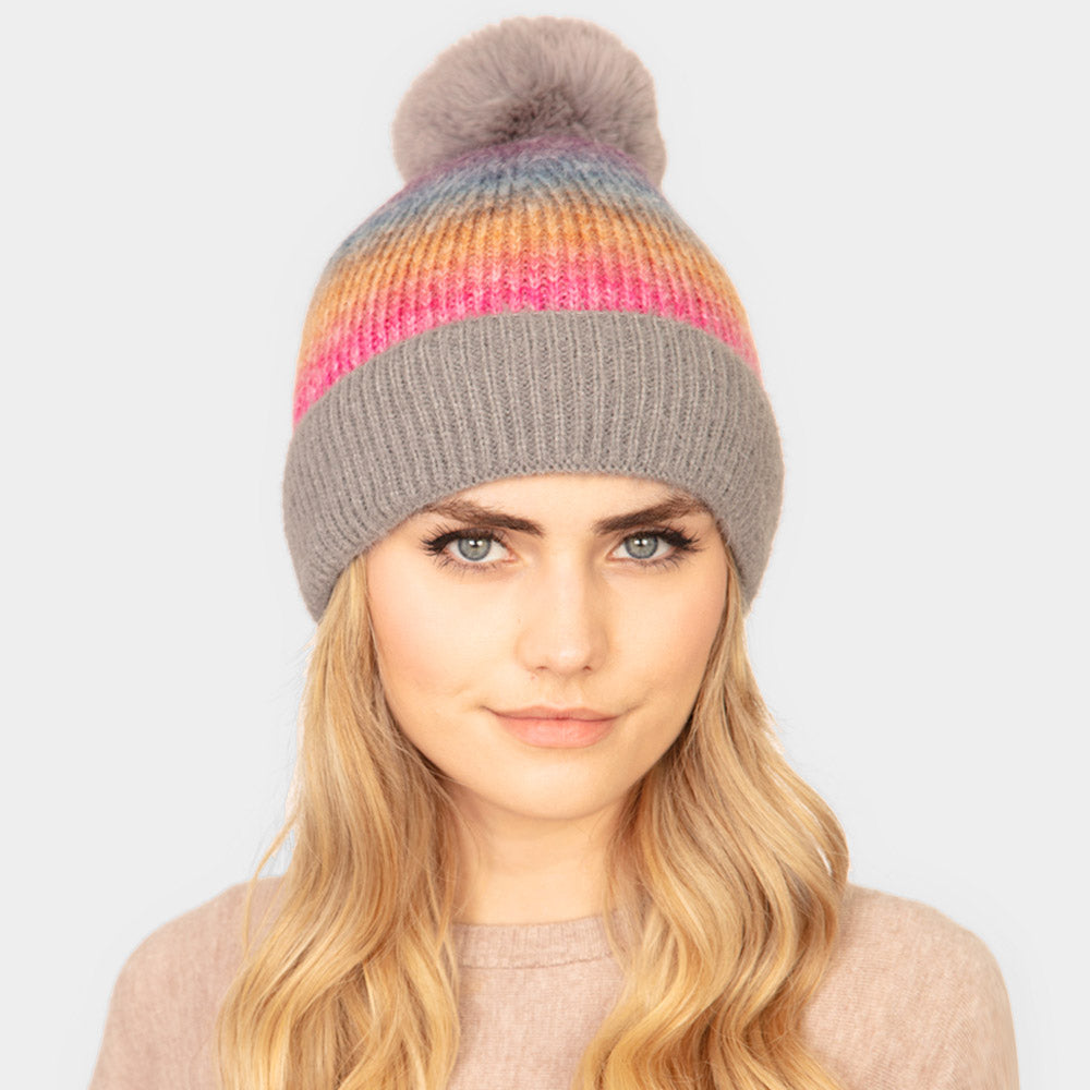 HATEGORY Tie Dye Fleece Pom Pom Beanie Hat