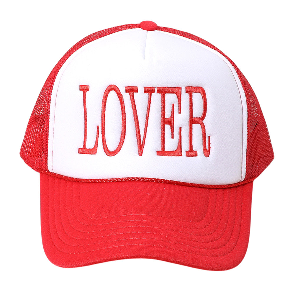 HATEGORY LOVER Message Embroidered OTTO CAP 5 Panel High Crown Mesh Back Trucker Hat
