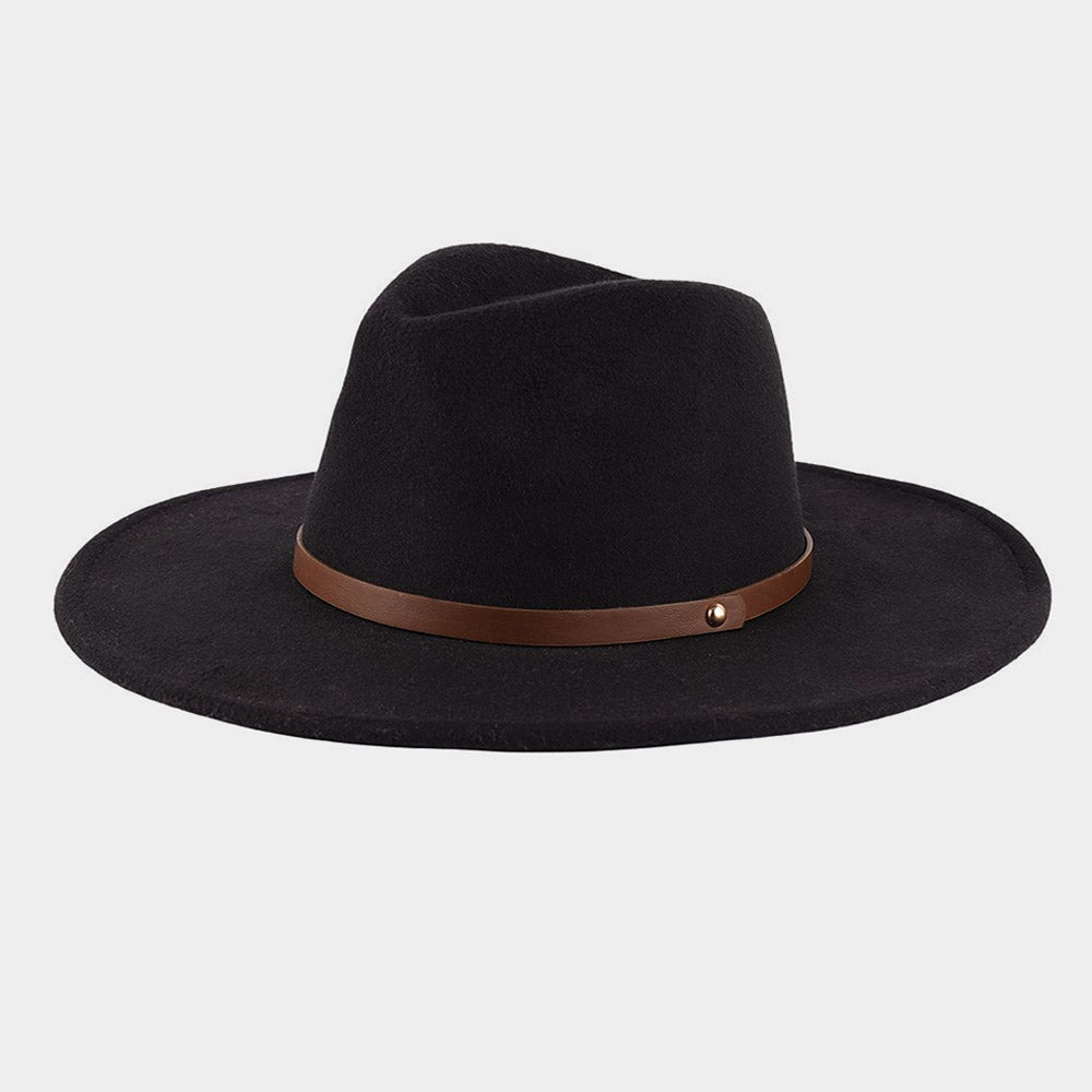HATEGORY Faux Leather Band Trimmed Felt Panama Hat