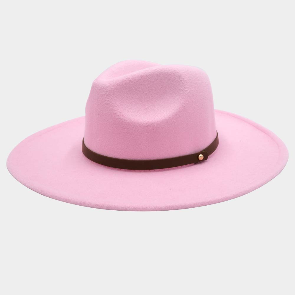 HATEGORY Faux Leather Band Trimmed Felt Panama Hat