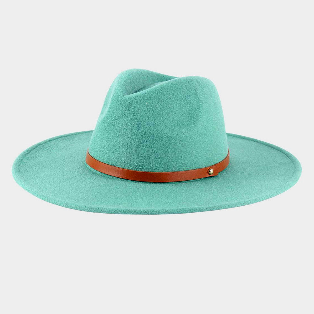 HATEGORY Faux Leather Band Trimmed Felt Panama Hat