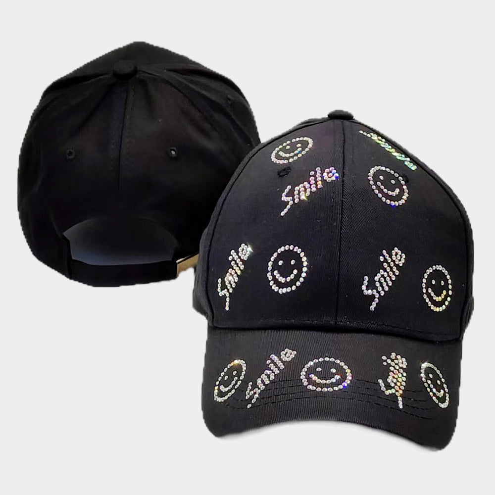 HATEGORY Bling Smile Message Smile Face Patterned Baseball Cap