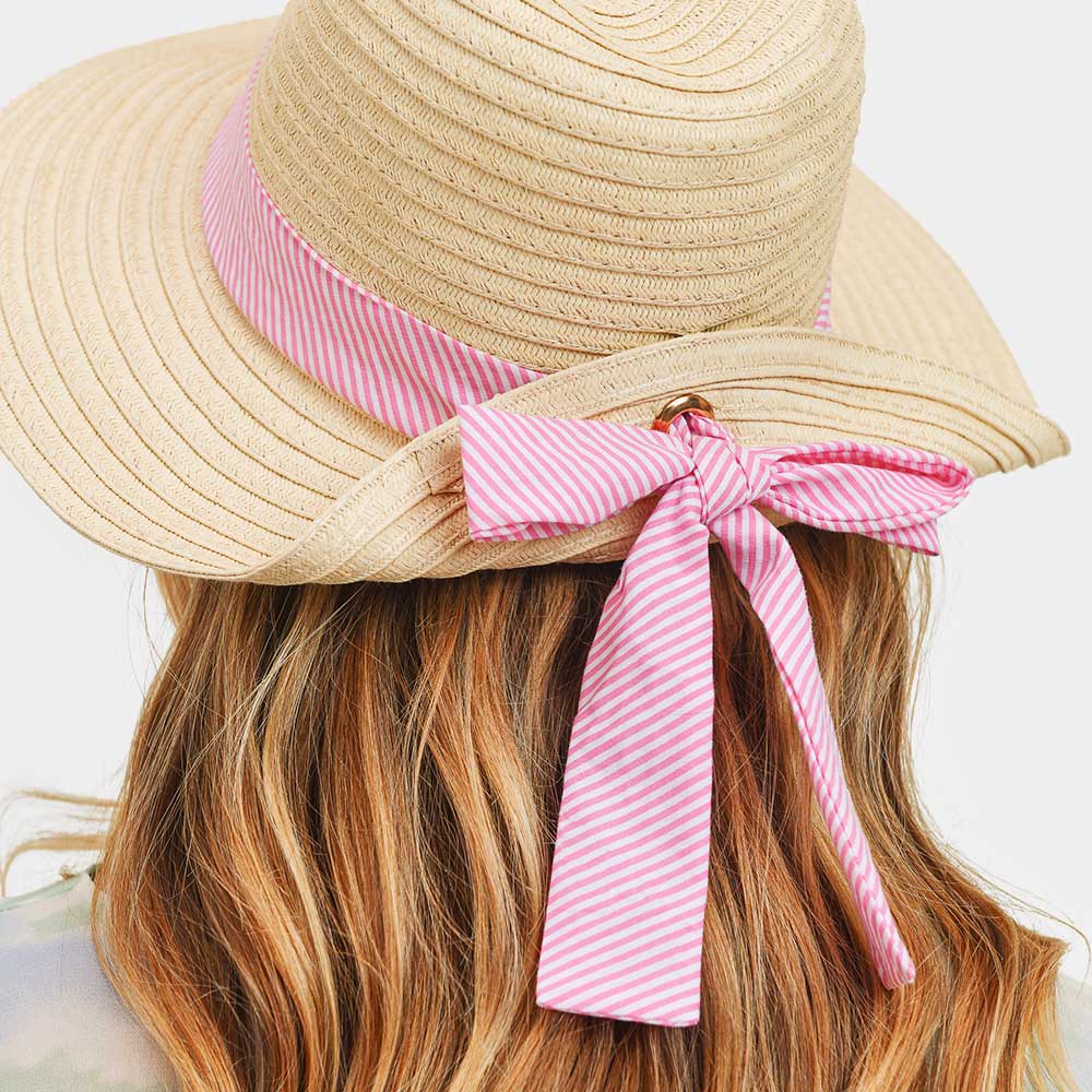 HATEGORY Striped Band Fold Straw Sun Hat