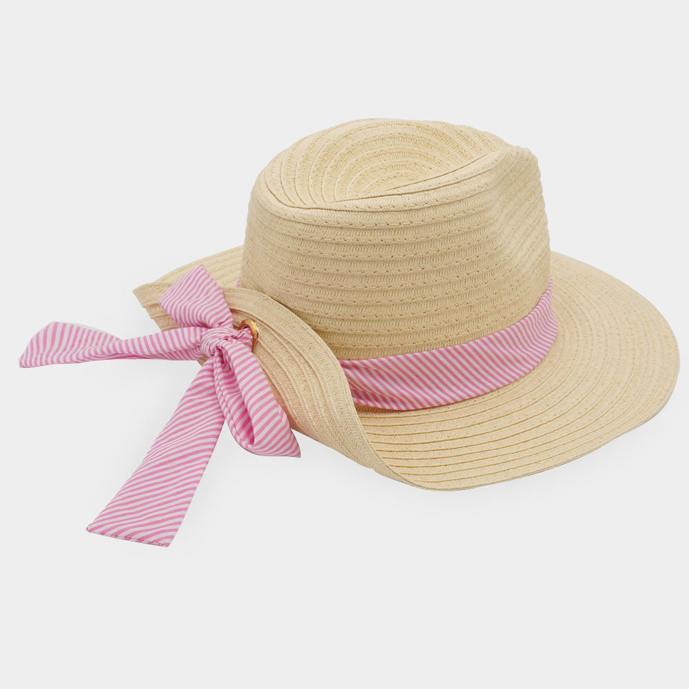 HATEGORY Striped Band Fold Straw Sun Hat