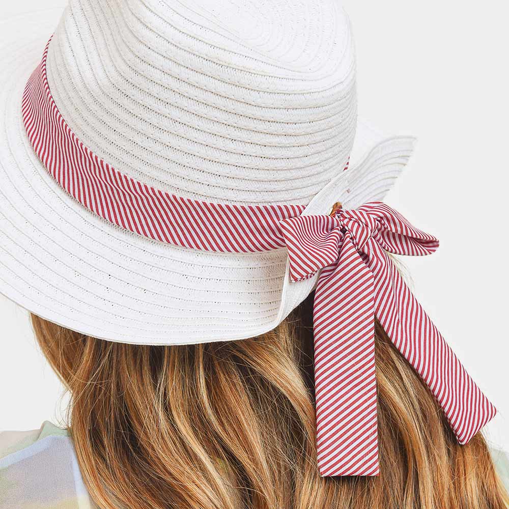 HATEGORY Striped Band Fold Straw Sun Hat