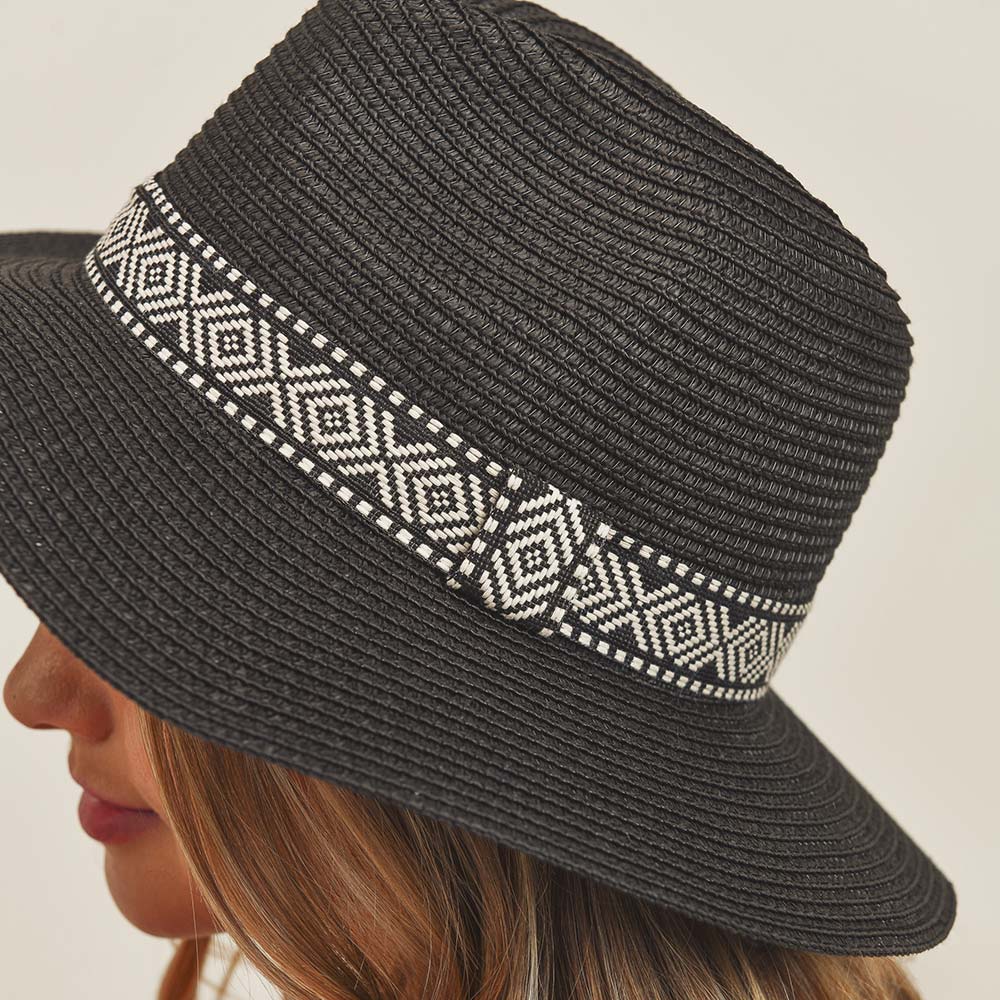 HATEGORY Tribal Band Straw Panama Sun Hat
