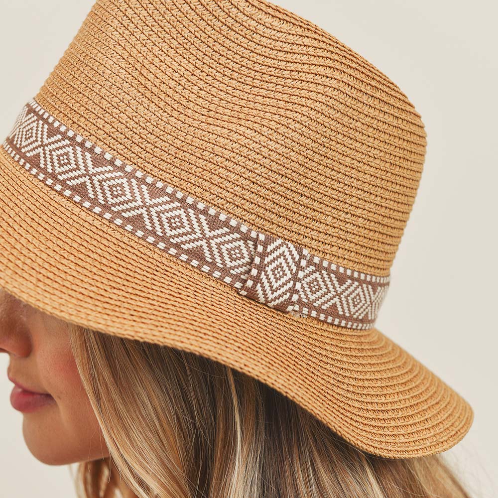 HATEGORY Tribal Band Straw Panama Sun Hat