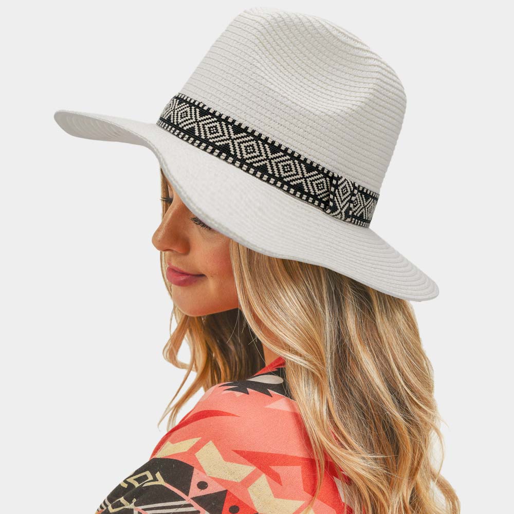 HATEGORY Tribal Band Straw Panama Sun Hat