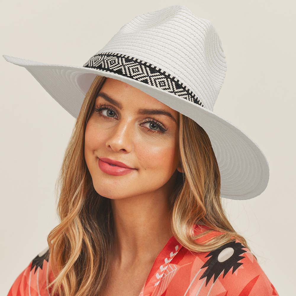 HATEGORY Tribal Band Straw Panama Sun Hat