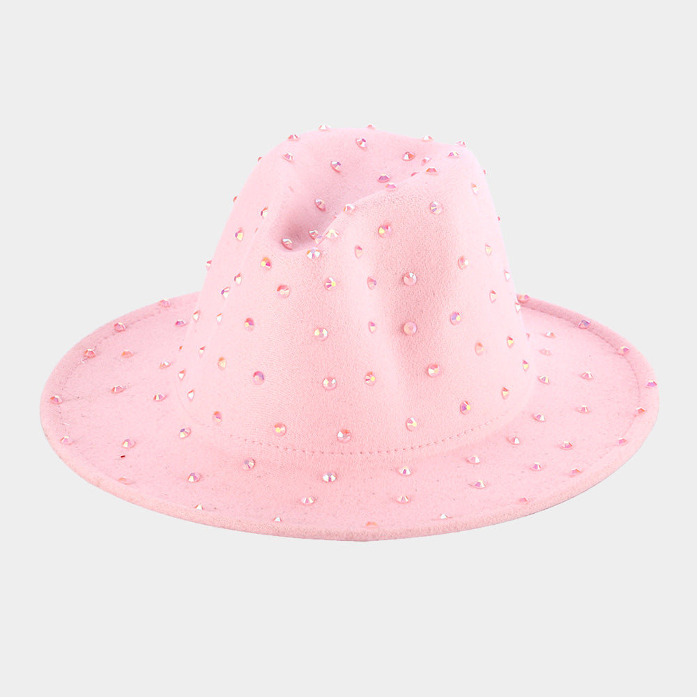 HATEGORY Bling Studded Solid Panama / Fedora Hat