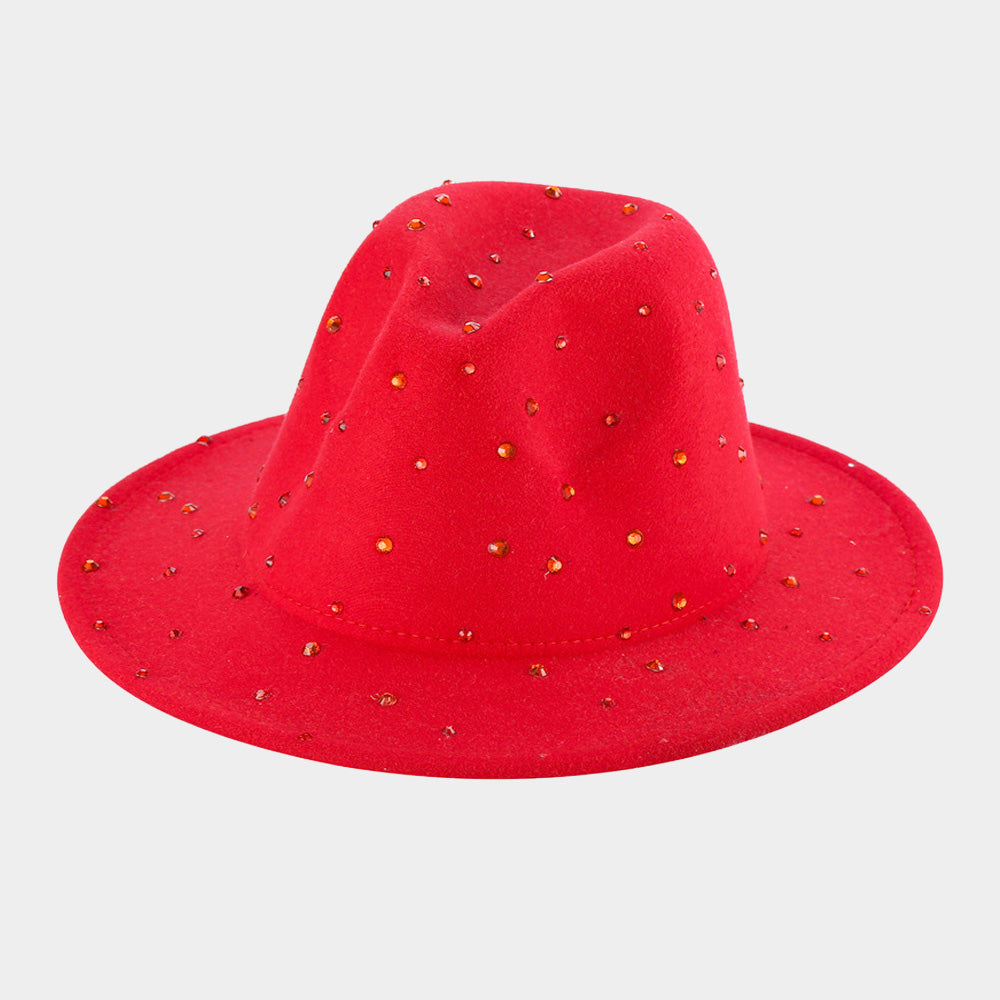 HATEGORY Bling Studded Solid Panama / Fedora Hat