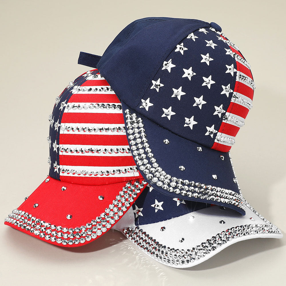HATEGORY Bling Studded American USA Flag Baseball Cap