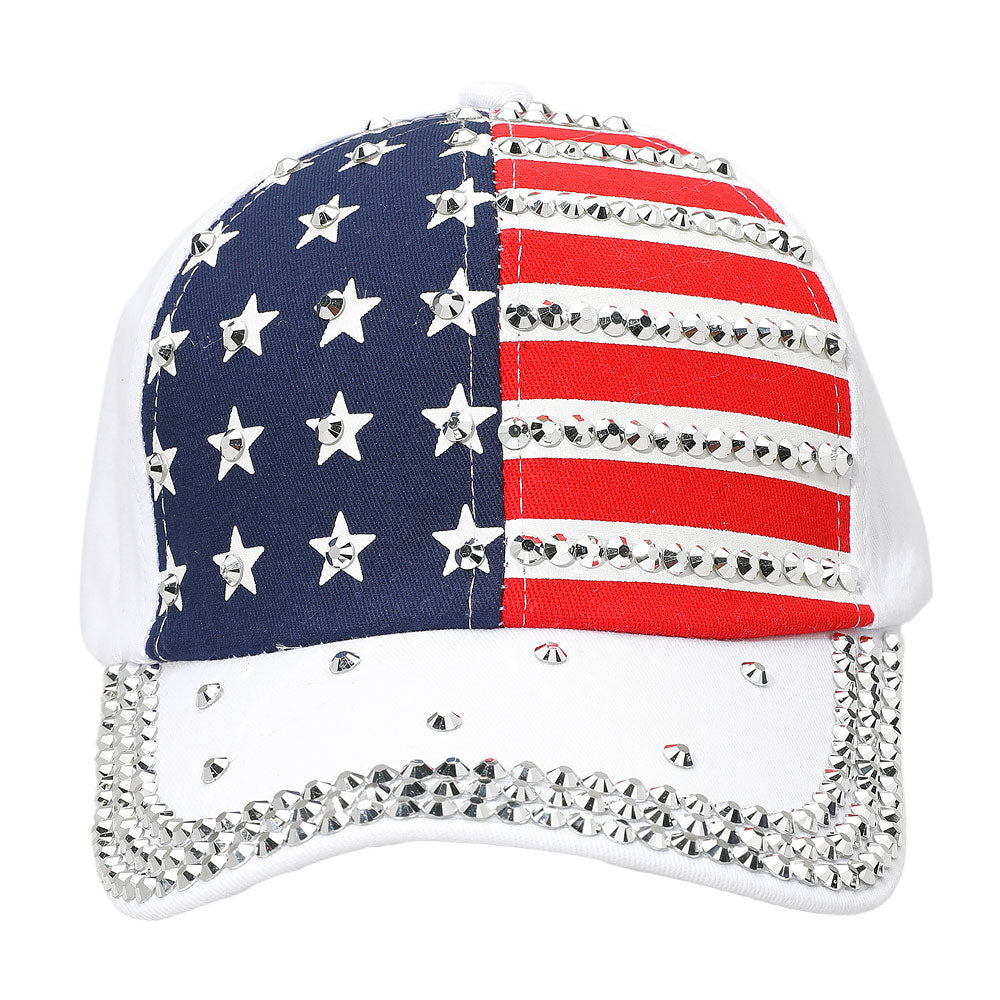 HATEGORY Bling Studded American USA Flag Baseball Cap