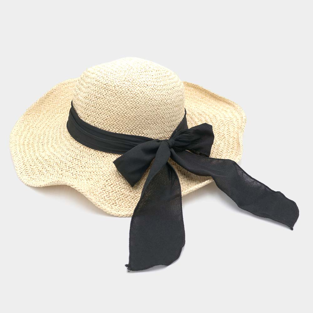 HATEGORY Handmade Black Bow Straw Sun Hat