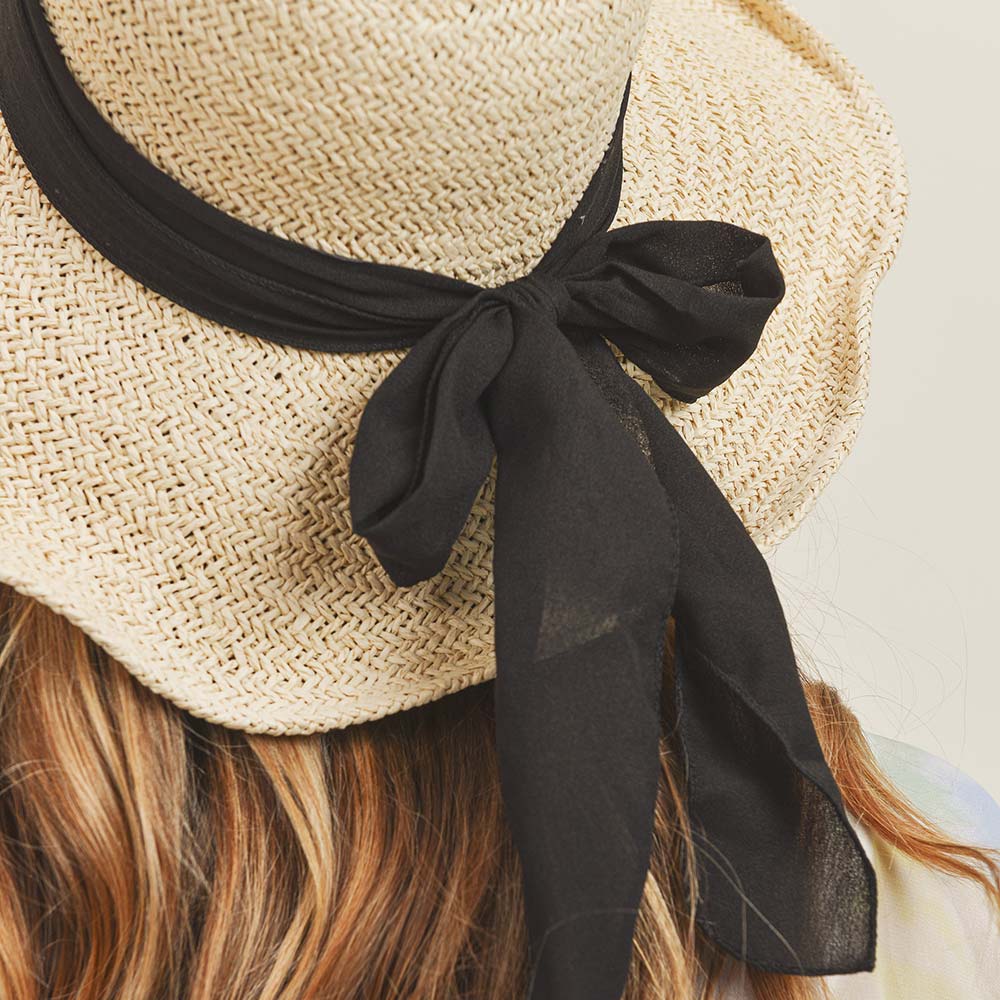 HATEGORY Handmade Black Bow Straw Sun Hat