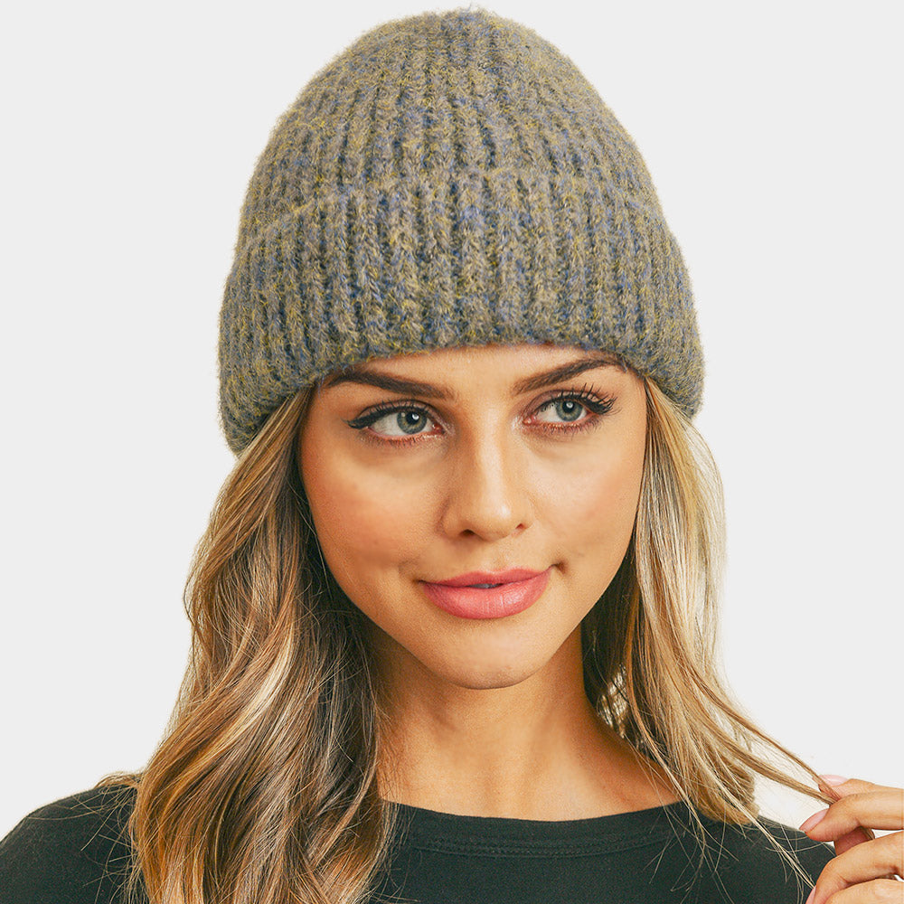 HATEGORY Fuzzy Mixed Color Knit Beanie Hat