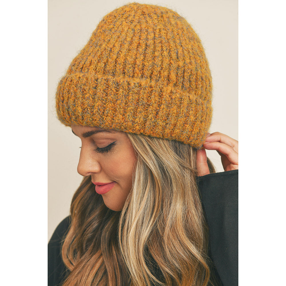 HATEGORY Fuzzy Mixed Color Knit Beanie Hat