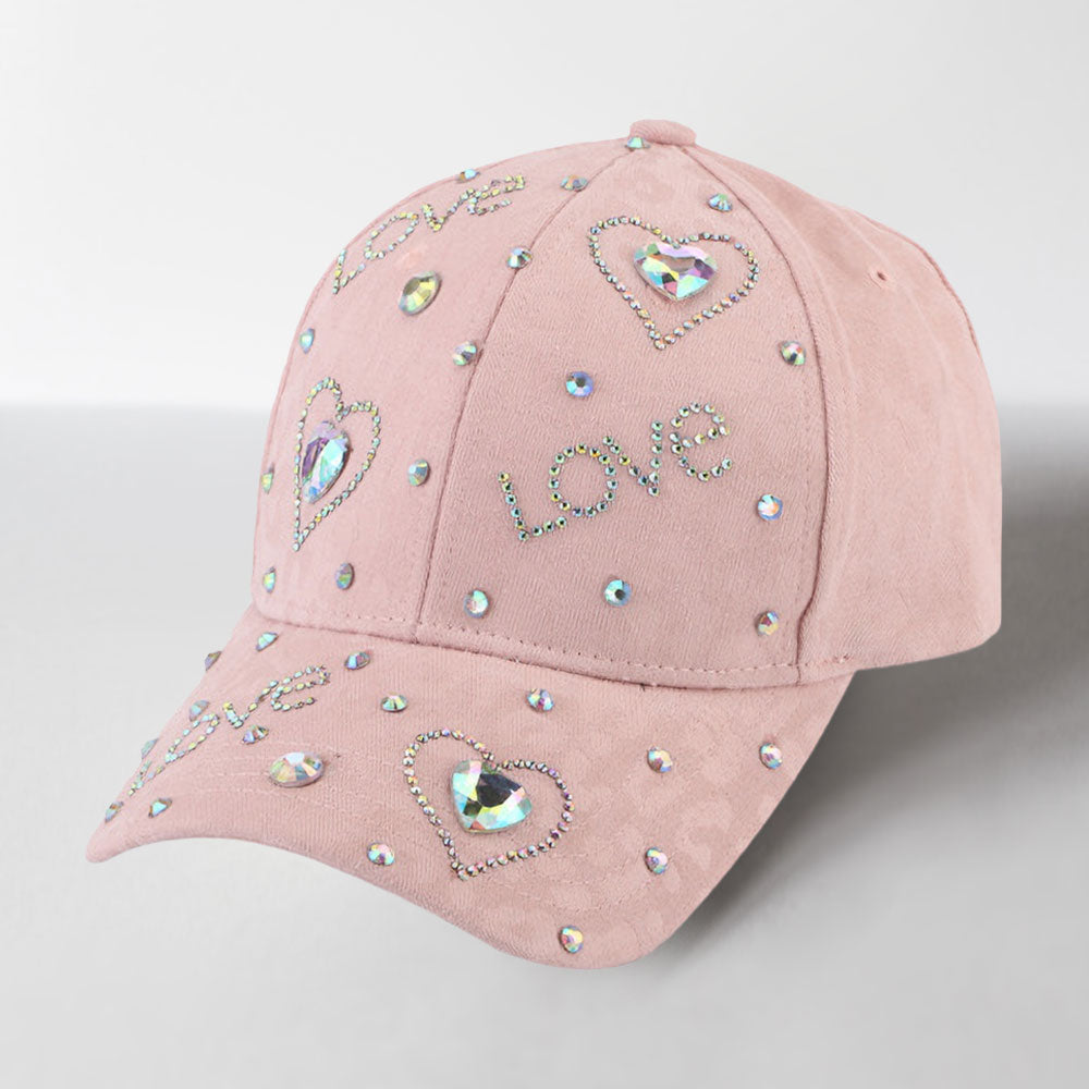 HATEGORY LOVE Bling Message Heart Stone Embellished Baseball Cap