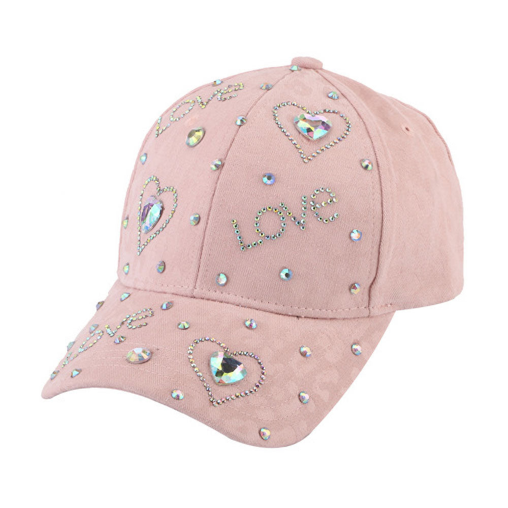 HATEGORY LOVE Bling Message Heart Stone Embellished Baseball Cap