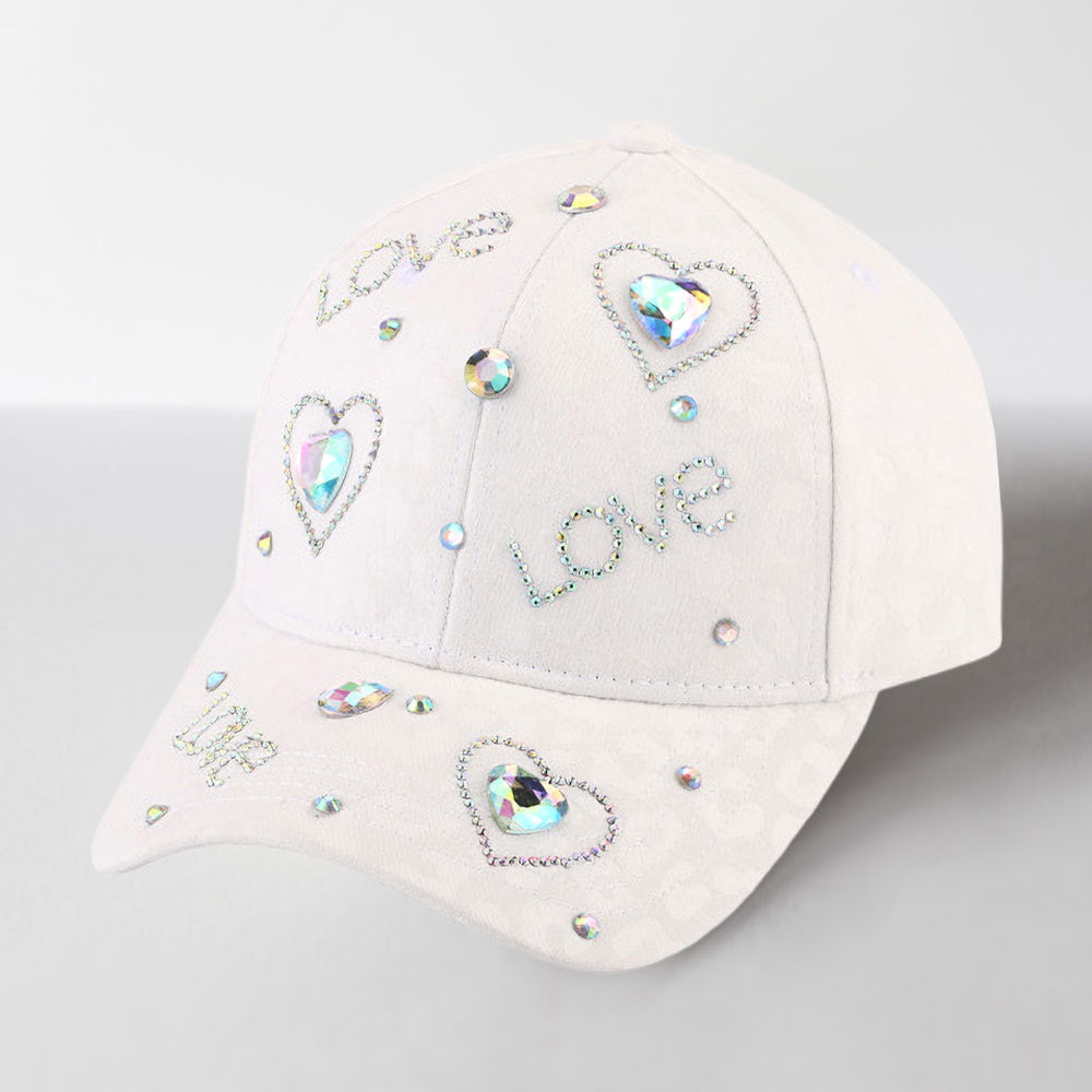 HATEGORY LOVE Bling Message Heart Stone Embellished Baseball Cap