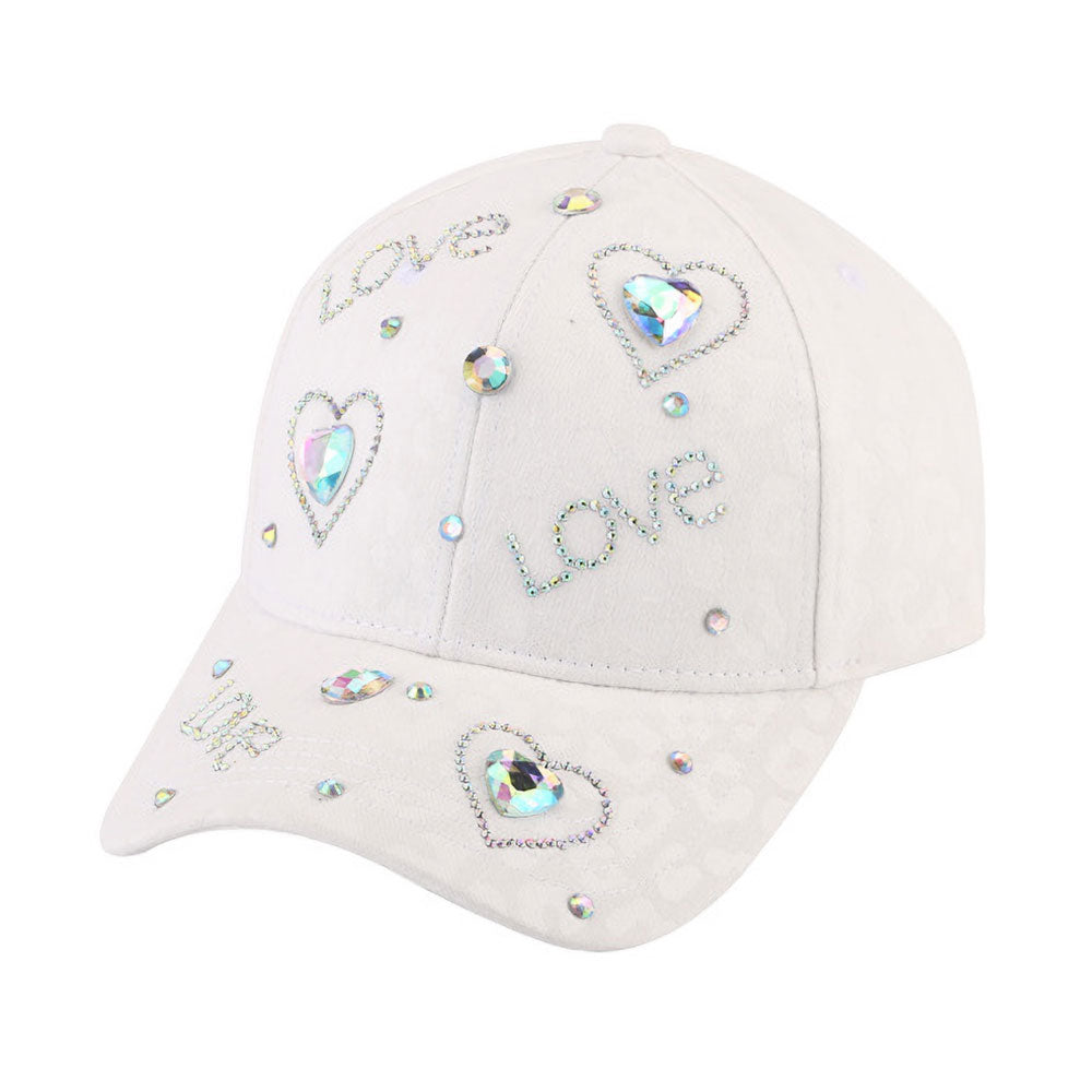 HATEGORY LOVE Bling Message Heart Stone Embellished Baseball Cap