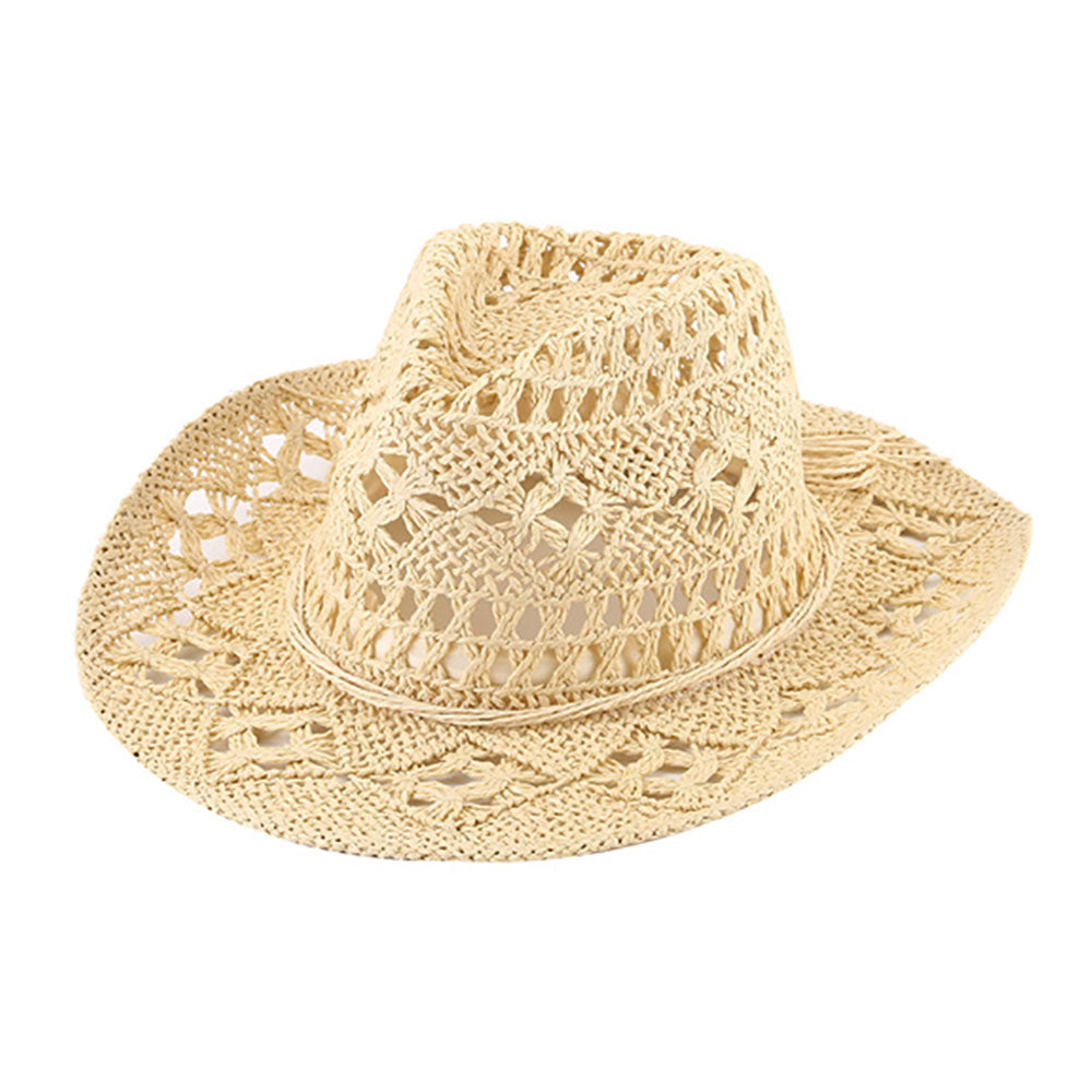 HATEGORY Open Weave Panama Cowboy Straw Hat