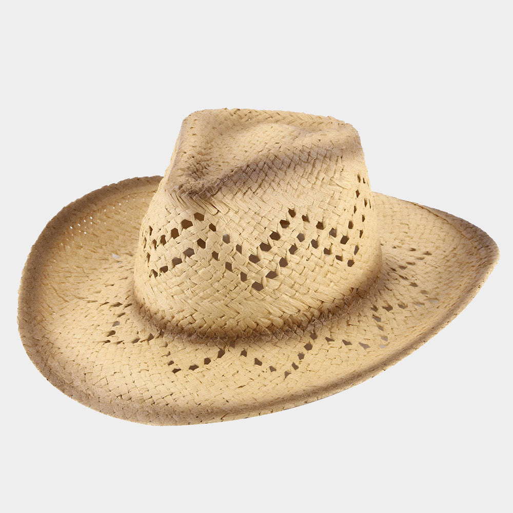 HATEGORY Edge Gradation Pointed Open Weave Panama Cowboy Straw Hat