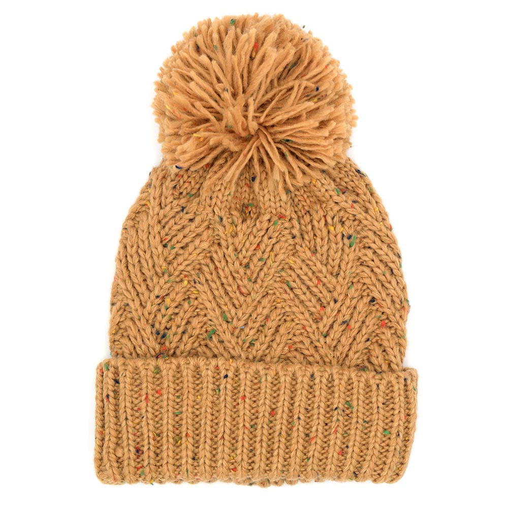 HATEGORY Confetti Diagonal Stripes Pompom Knit Beanie
