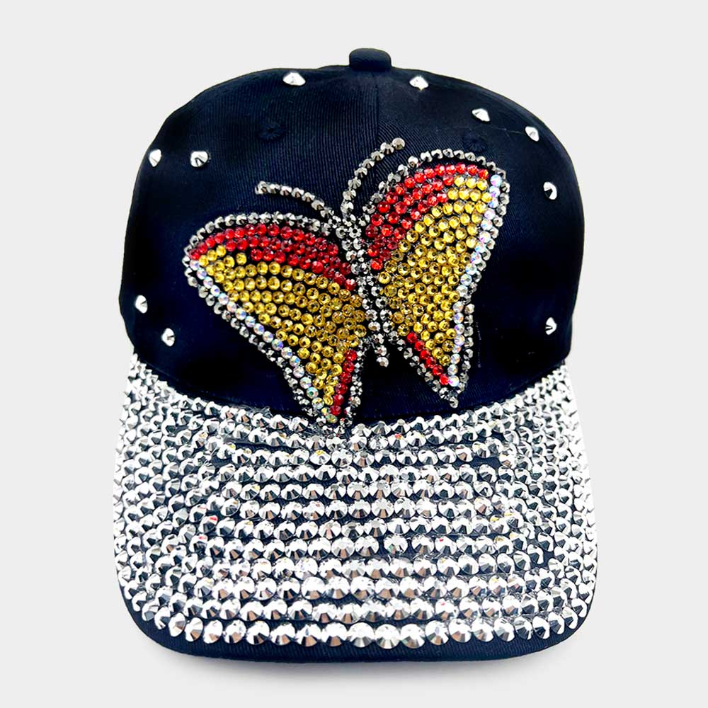 HATEGORY Bling Glass Crystal Stone Accented Butterfly Baseball Cap
