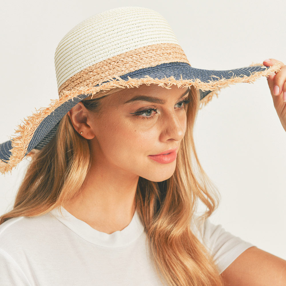 HATEGORY Frayed Edge Straw Floppy Sun Hat