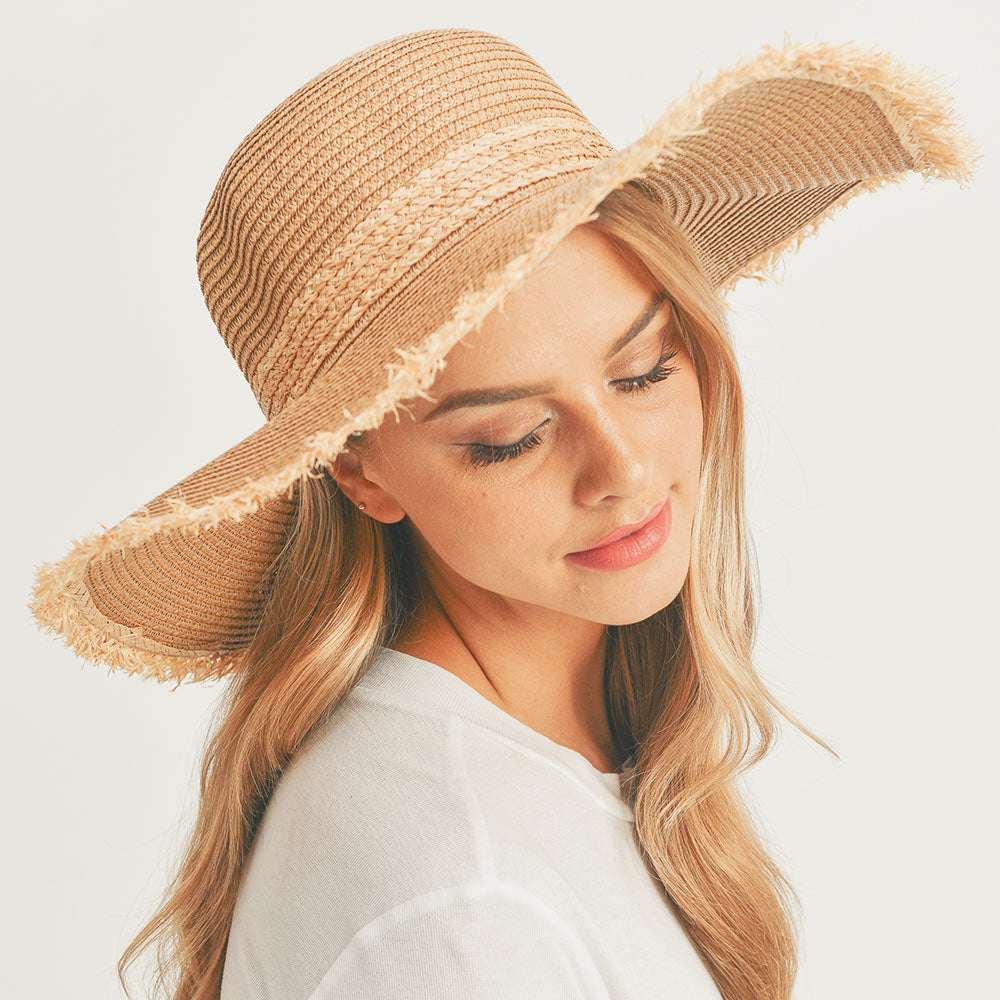 HATEGORY Frayed Edge Straw Floppy Sun Hat