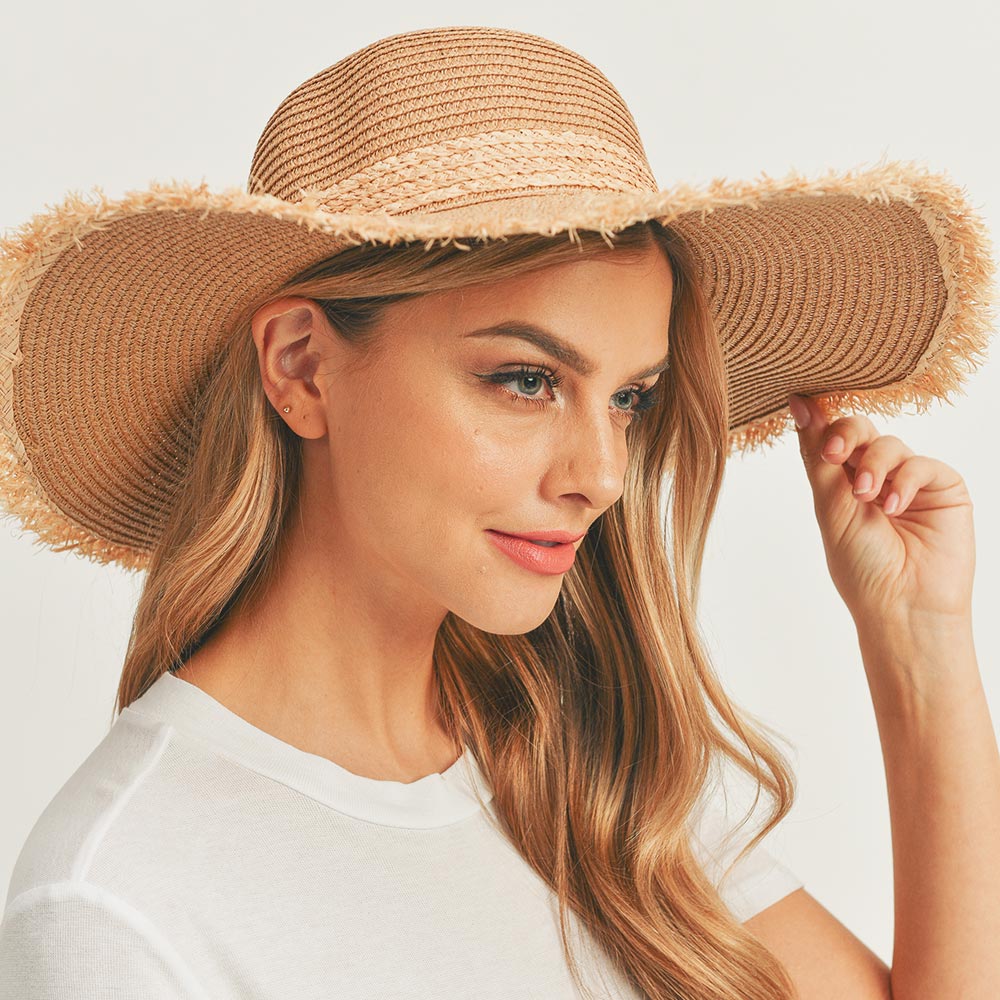 HATEGORY Frayed Edge Straw Floppy Sun Hat