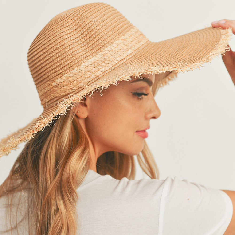 HATEGORY Frayed Edge Straw Floppy Sun Hat