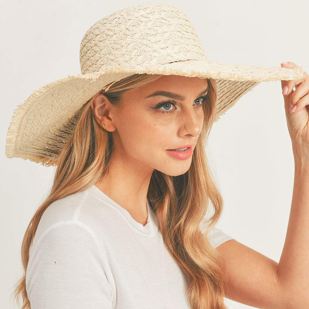 HATEGORY Trim Detailed Solid Straw Sun Hat
