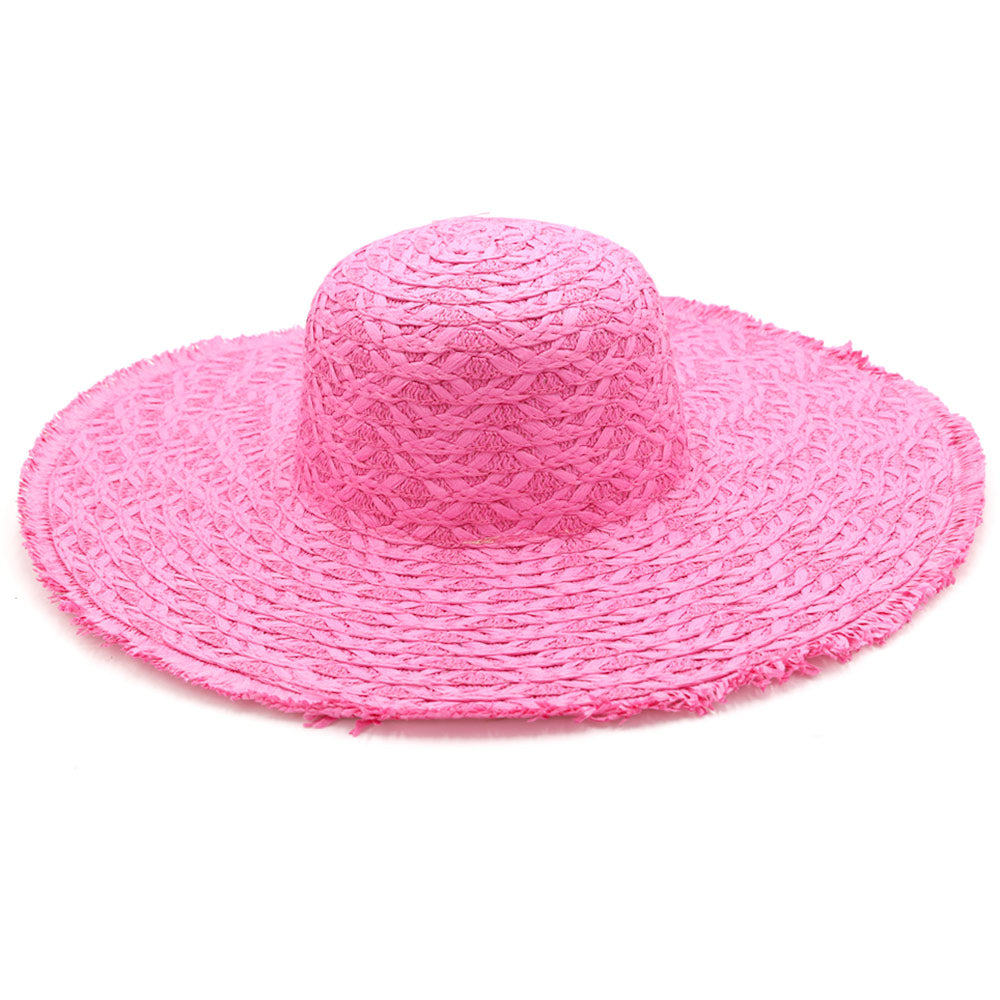 HATEGORY Trim Detailed Solid Straw Sun Hat