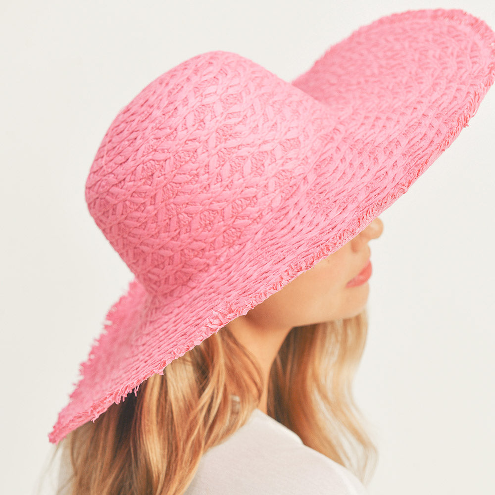 HATEGORY Trim Detailed Solid Straw Sun Hat