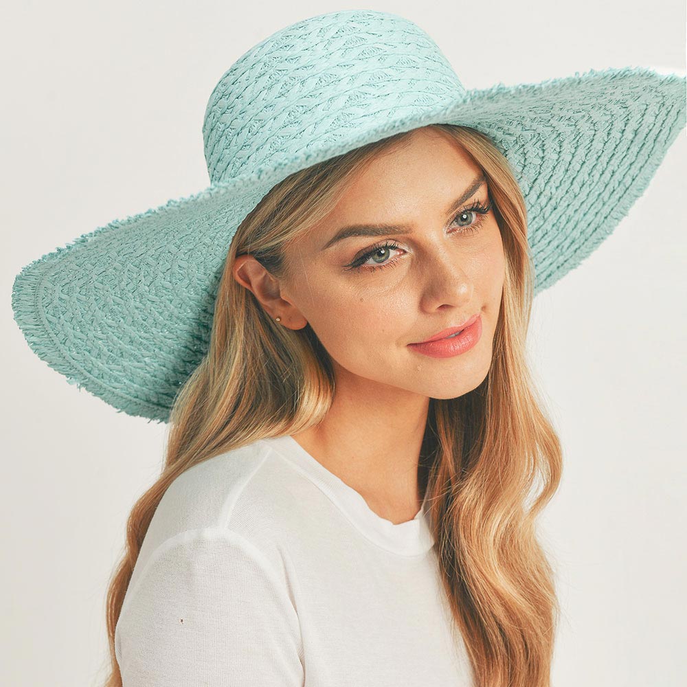 HATEGORY Trim Detailed Solid Straw Sun Hat