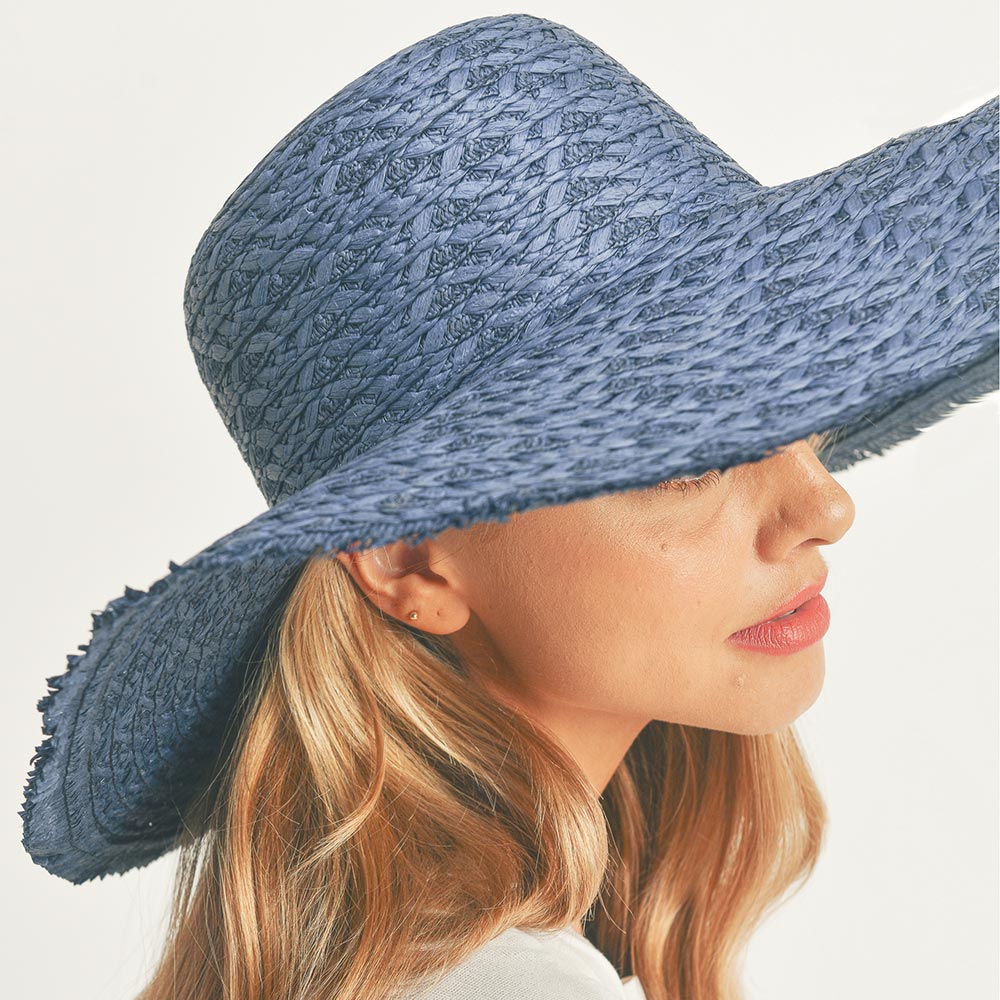 HATEGORY Trim Detailed Solid Straw Sun Hat